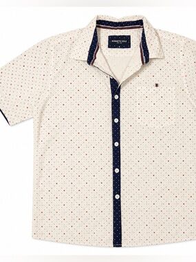 Kenneth Cole • Short-Sleeve • Button-Down • Red Dot Print and Navy Trim
